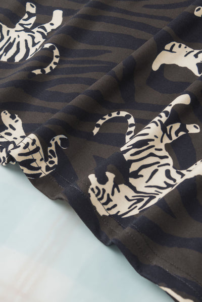 Black Stylish Animal Print Ruffle Sleeve Top