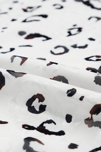 White Leopard Print Button up Ruffled Sleeve Shirt