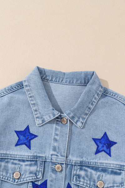 Sequin Star Flap Pocket Denim Jacket