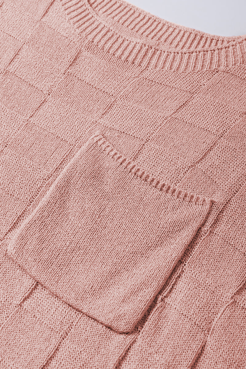 Lattice Textured Knit Short Sleeve Sweater