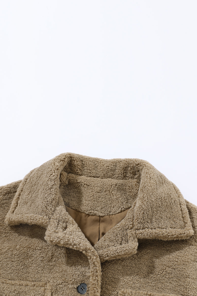 Camel Sherpa Turn-Down Collar Flap Pocket Jacket