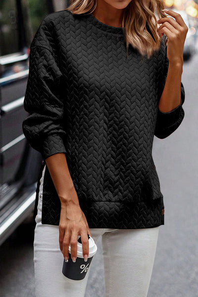 Black Cable Textured Sweatshirt