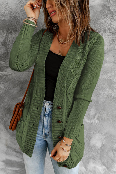 Front Pocket and Buttons Closure Cardigan