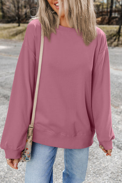 Plain Drop Shoulder Crewneck Pullover Sweatshirt