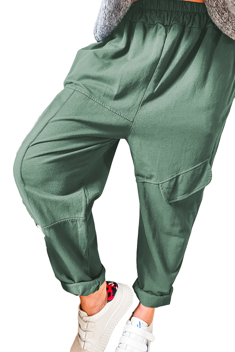 Mist Green Elastic Waist Cargo Pants