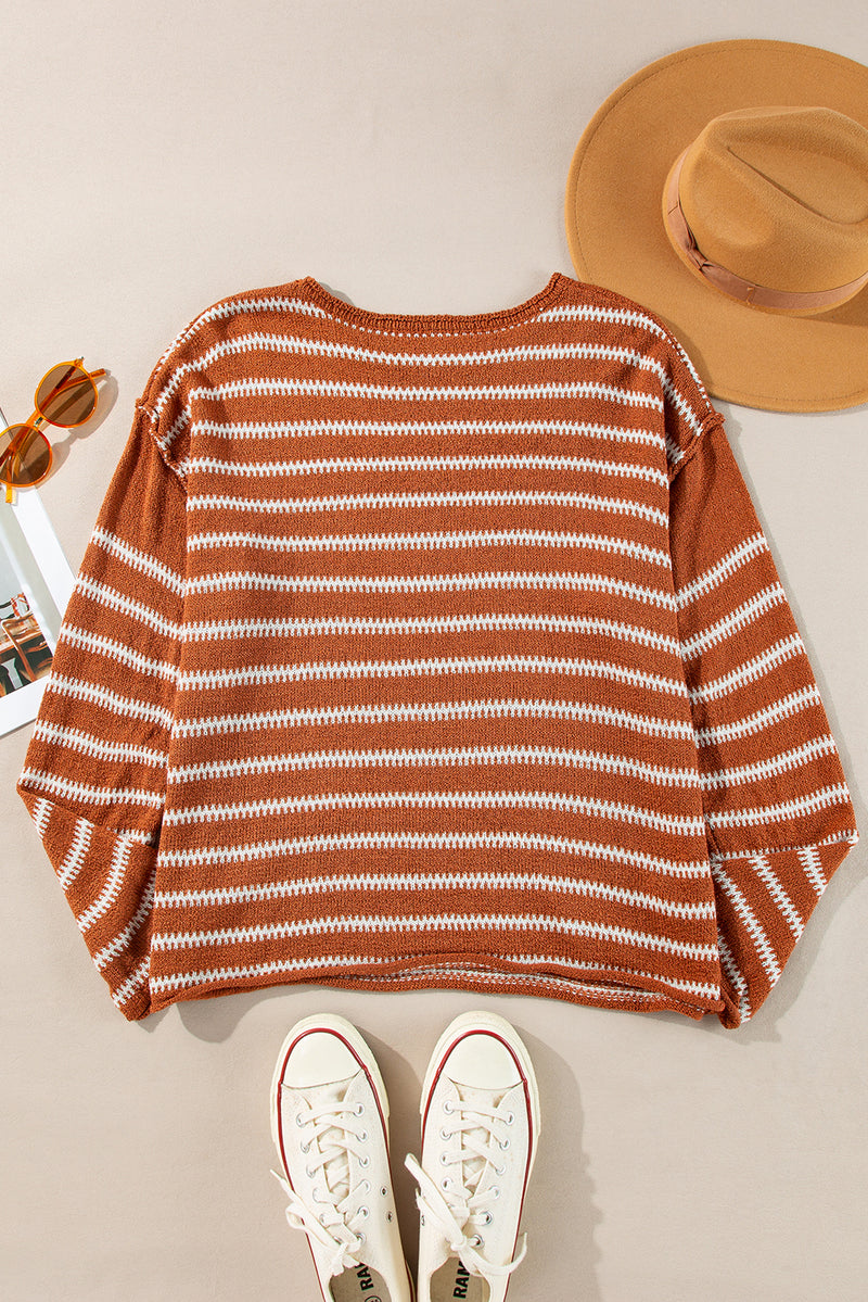 Stripe Drop Shoulder Casual Sweater