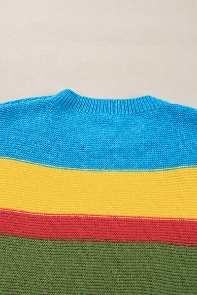 Yellow Colorblock Mixed Textured Drop Shoulder Sweater