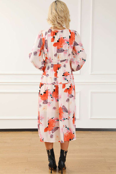 Abstract Print Pleated High Waist Maxi Dress