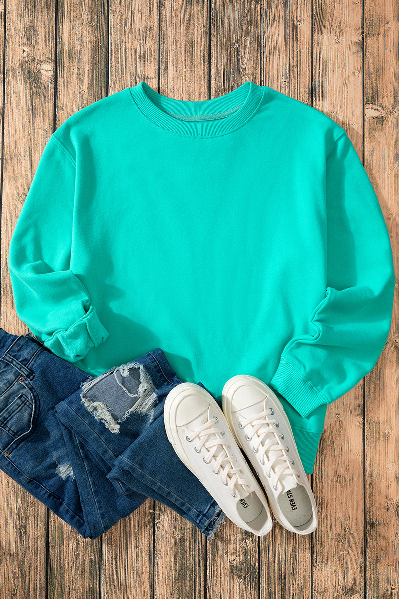 Smoke Green Solid Fleece Lined Drop Shoulder Terry Sweatshirt