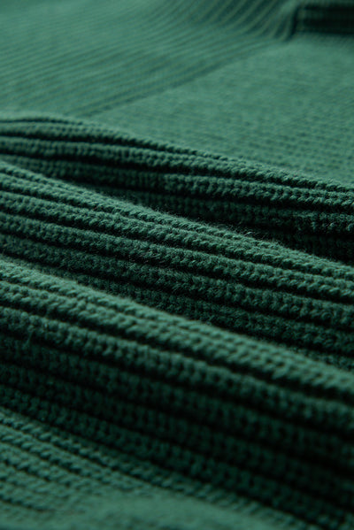 Blackish Green Textured Knit Crewneck Lantern Sleeve Sweater