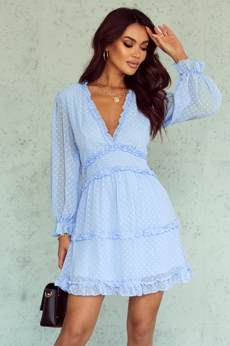 Layered Ruffled Swiss Dot Mini Dress