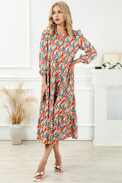 Multicolor Long Sleeve High Waist Dress