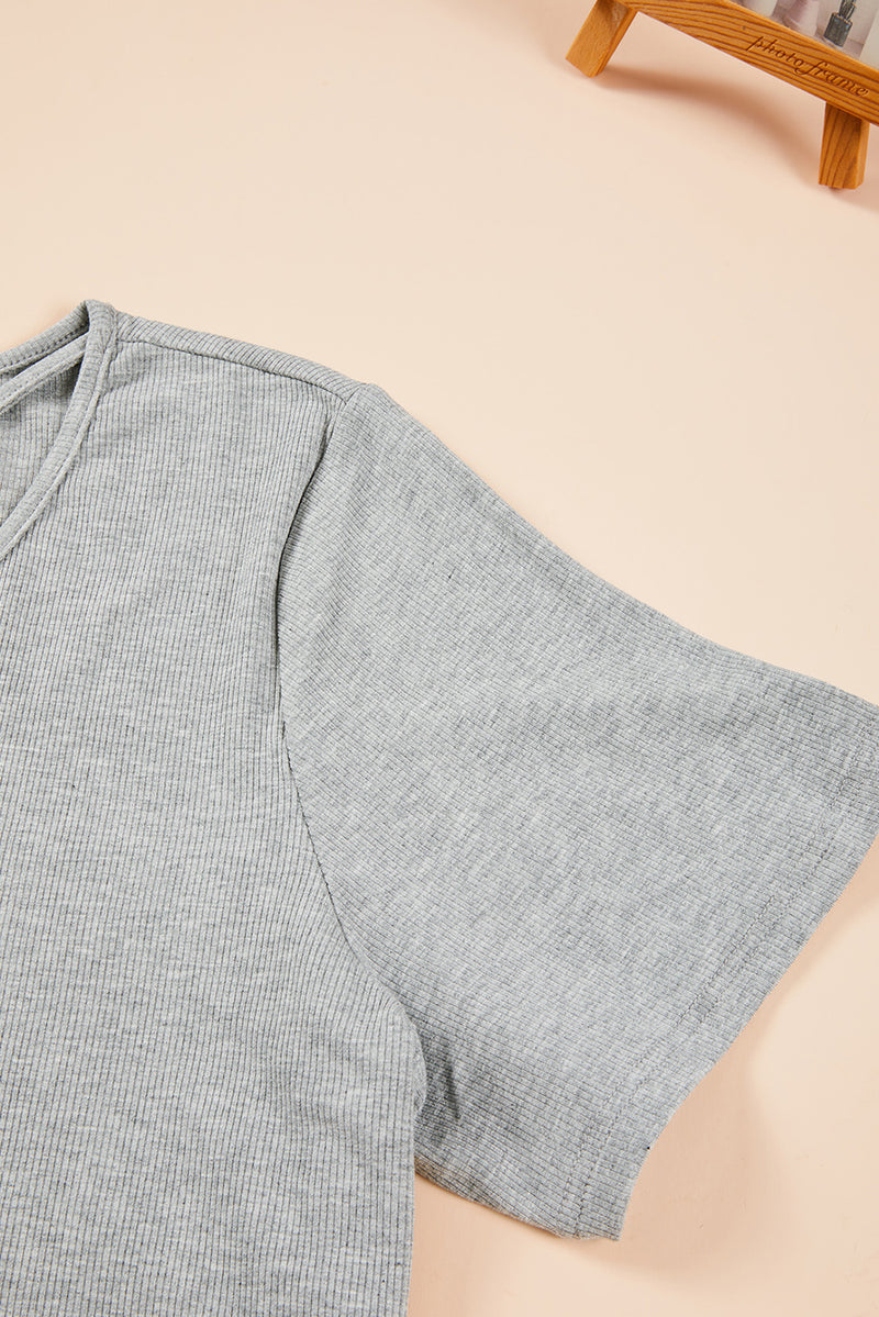 Gray Plus Size Crisscross Ribbed Knit T-shirt