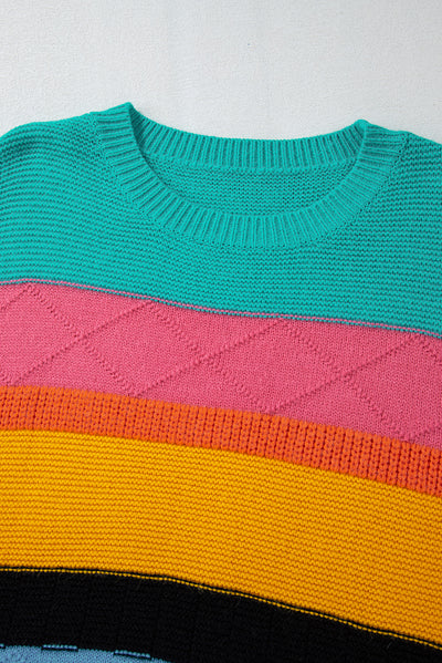 Yellow Colorblock Mixed Textured Drop Shoulder Sweater