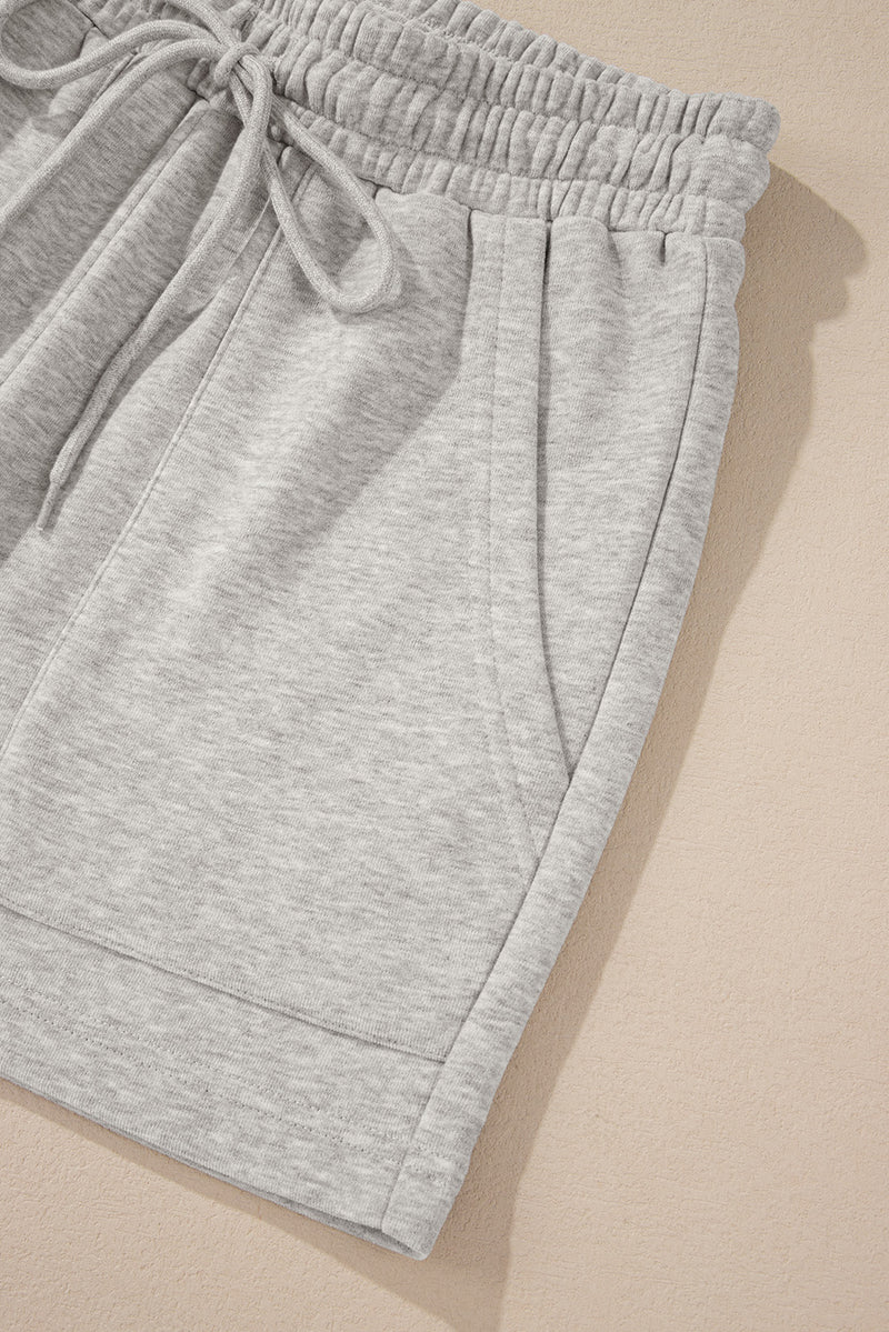 Light Grey Solid Pullover Sweatshirt and Shorts 2 Piece Set