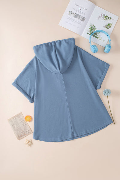 Ashleigh Blue Plus Size Waffle Knit Short Sleeve Drawstring Hoodie