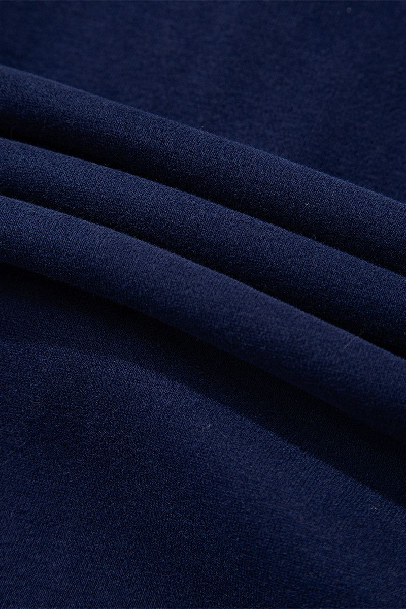 Navy Blue Solid Color Fleece Lined Zip up Hoodie