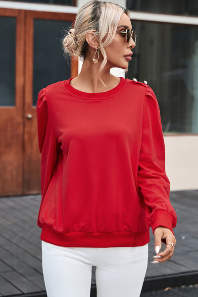 Button Tab Detail Long Sleeve Top