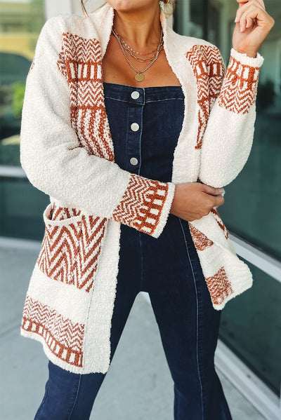 White Western Aztec Belted Cardigan
