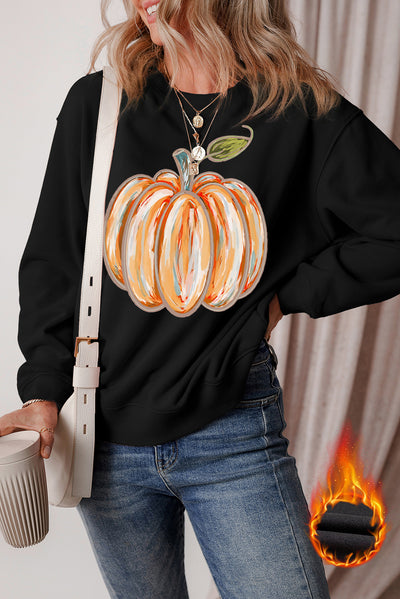 Black Thanksgiving Pumpkin Graphic Drop Shoulder Sweatshirt