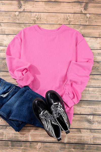 Plain Drop Shoulder Crewneck Pullover Sweatshirt