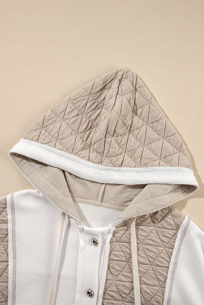 Coral Quilted Textured Patchwork Loose Fit Hooded Jacket