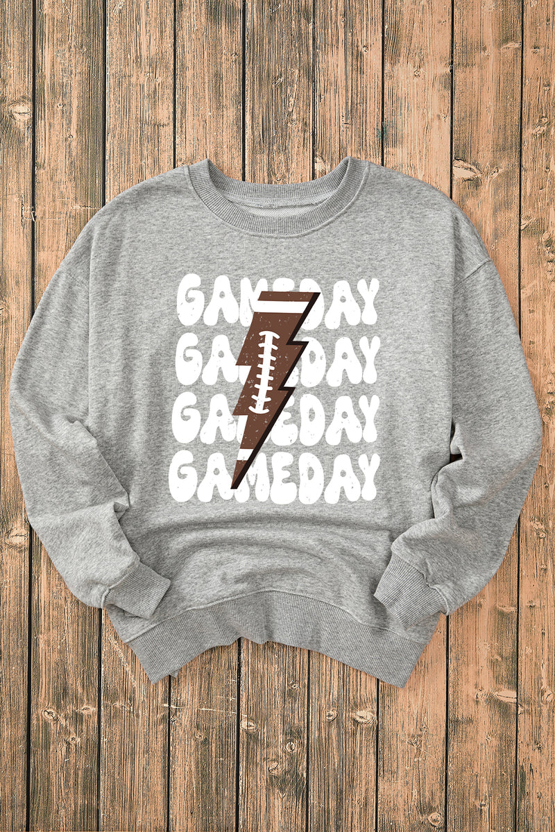 Gray GAME DAY Lightning Rugby Football Print Pullover Sweatshirt