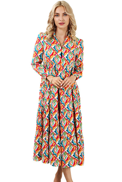 Multicolor Long Sleeve High Waist Dress