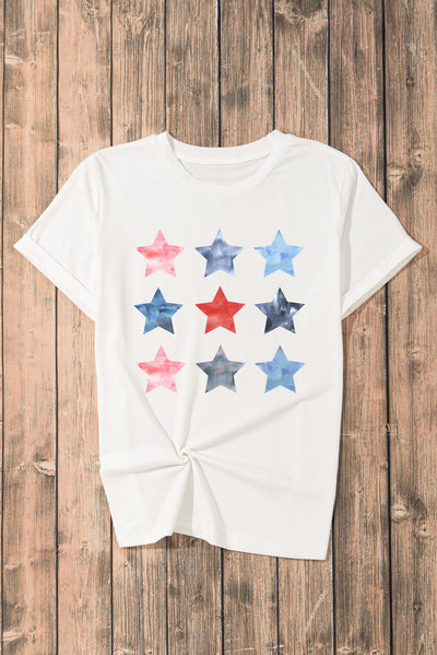 White Flag Day Stars Print Crew Neck T Shirt