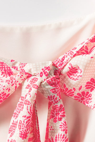 Pink Gingham Floral Tie Shoulder Maxi Dress