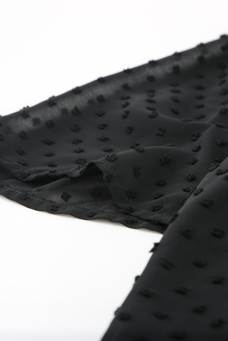 Black Flutter Sleeves Sheer Textured Babydoll Top