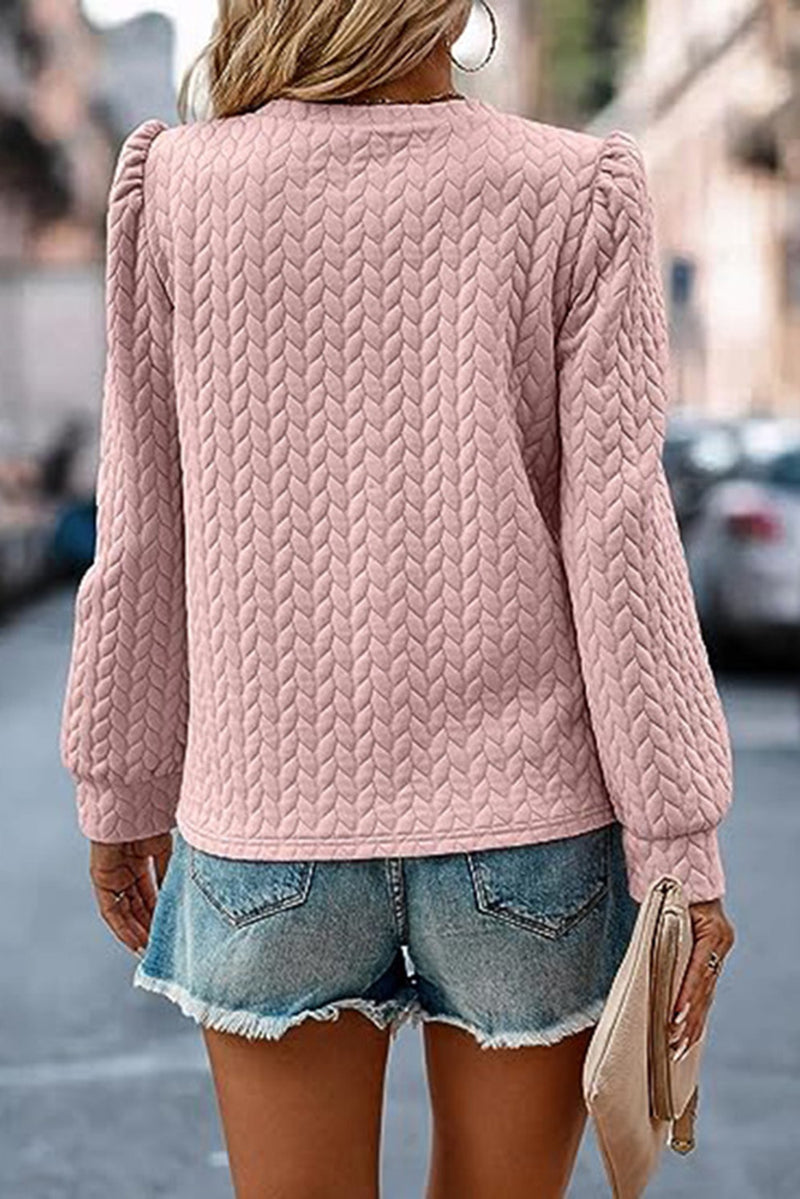 Cable Textured Puff Sleeve Sweatshirt