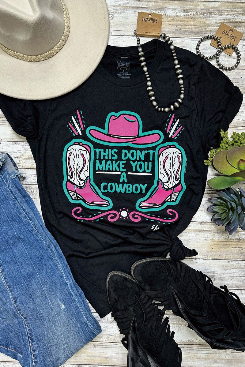 Black Western Hat and Boots Slogan Print Crew Neck T Shirt