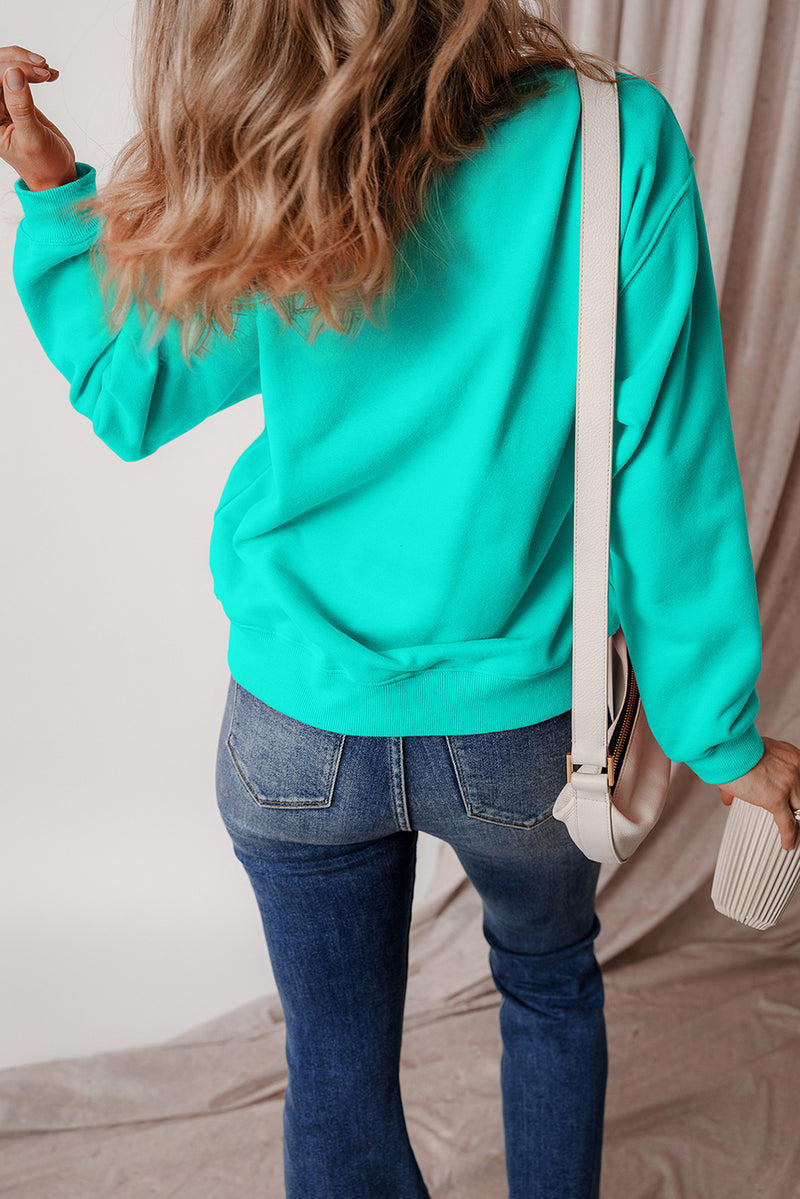 Smoke Green Solid Fleece Lined Drop Shoulder Terry Sweatshirt