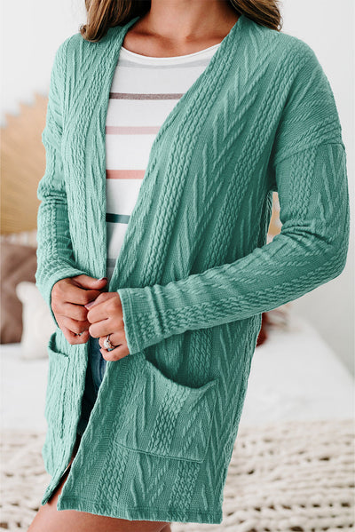 Solid Textured Open Front Cardigan with Pocket