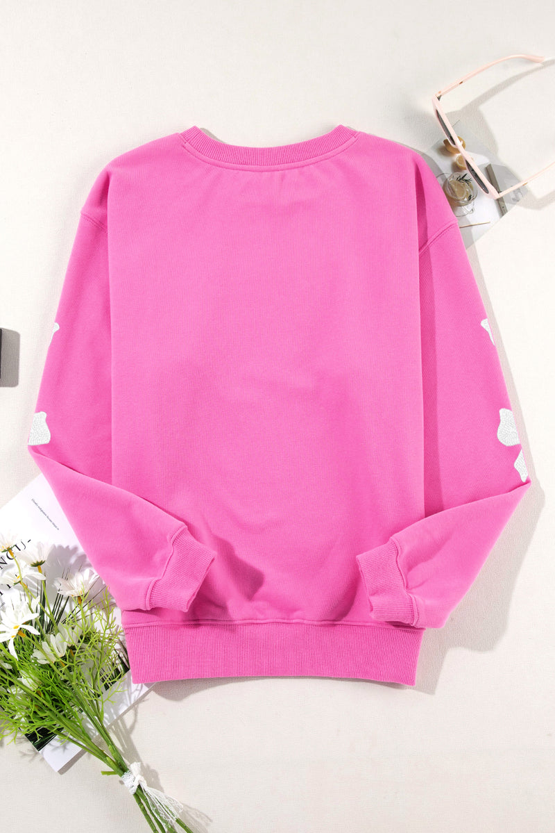 Bonbon Sequin Bowknot Graphic Drop Shoulder Pullover Sweatshirt