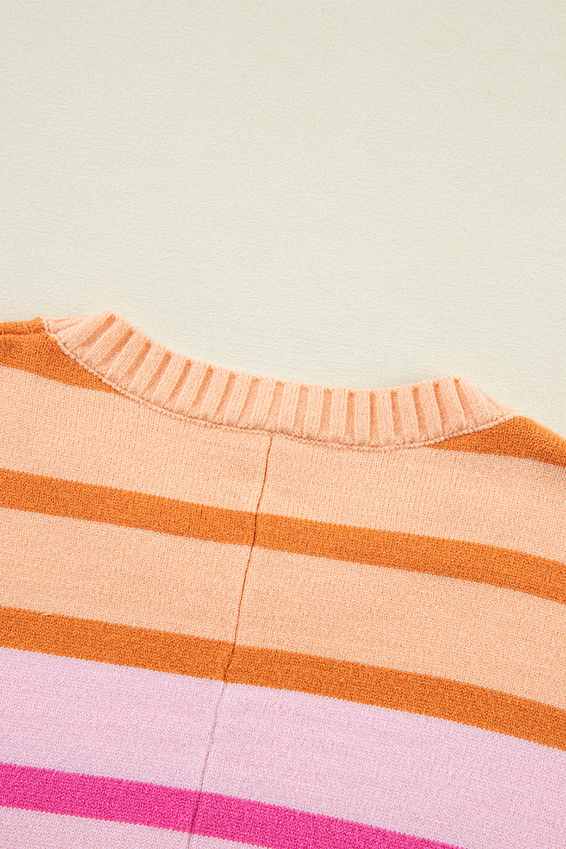 Yellow Stripe Gradient Striped Ribbed Edge Loose Sweater