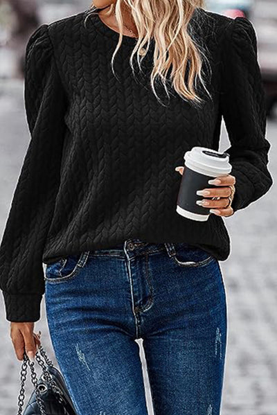 Cable Textured Puff Sleeve Sweatshirt