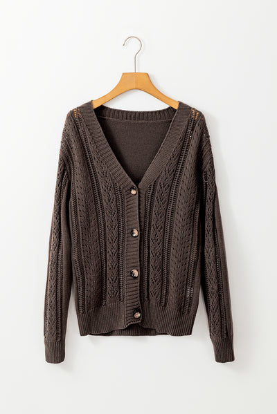 Beige Open Knit Drop Shoulder Sweater Cardigan