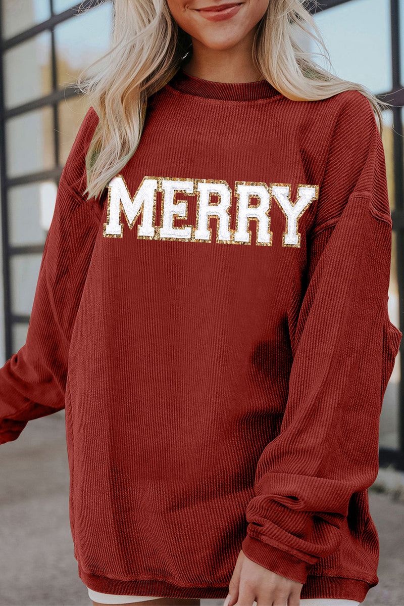 Racing Red MERRY Graphic Corded Christmas Sweatshirt