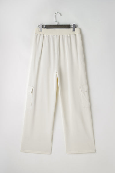 Beige Plain Cargo Pockets High Waist Casual Sweatpants