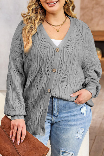 Plus Size Knitted Hollow out Button up Cardigan