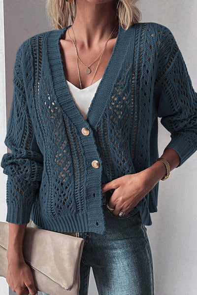 Beige Open Knit Drop Shoulder Sweater Cardigan