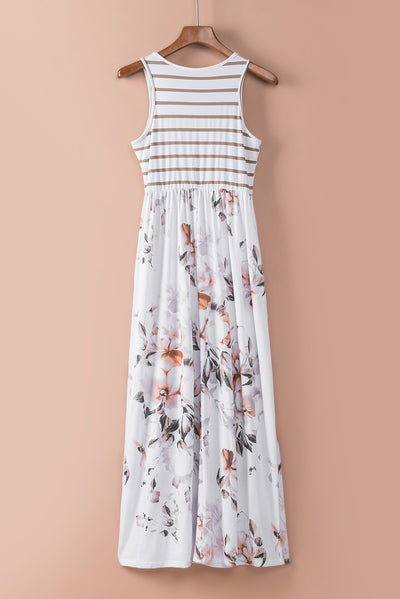 White Striped Maxi Dress with Pocket