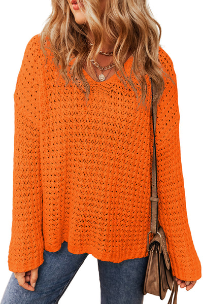 Hollow-out Crochet V Neck Sweater