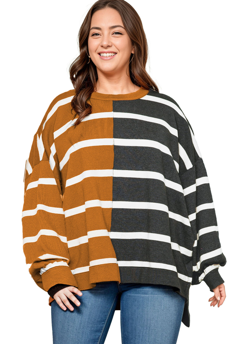 Plus Size Colorblock Striped Patchwork Loose Sweater