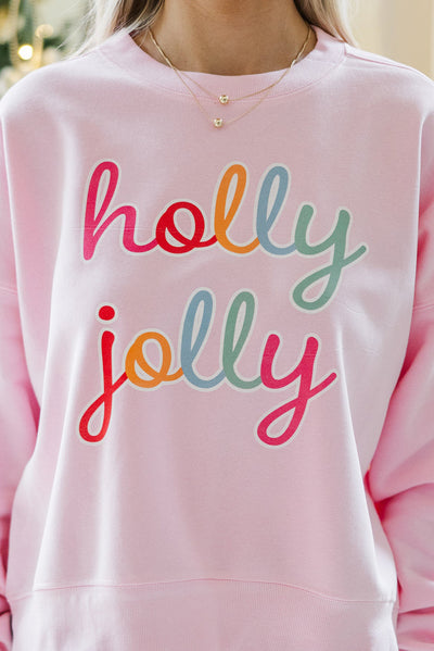 Pink holly jolly Printed Round Neck Christmas Sweatshirt