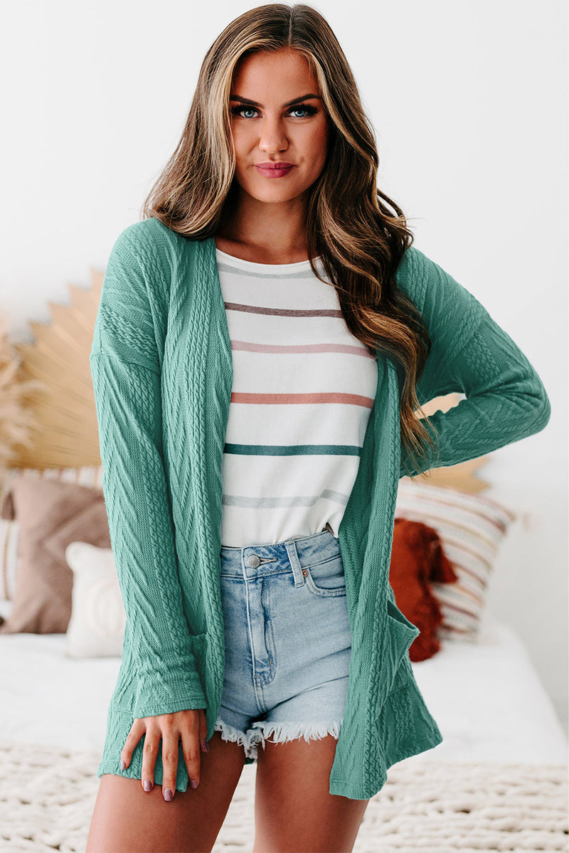 Solid Textured Open Front Cardigan with Pocket