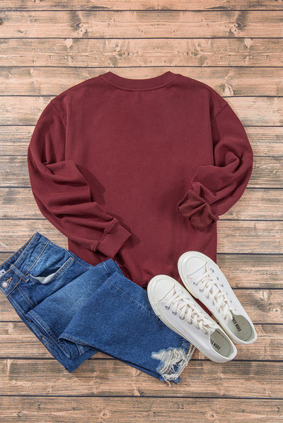 Plain Drop Shoulder Crewneck Pullover Sweatshirt