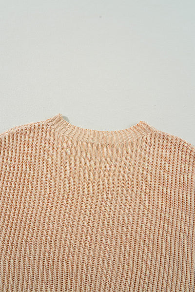 Apricot Cable Knit Drop Shoulder Side Slits Loose Sweater